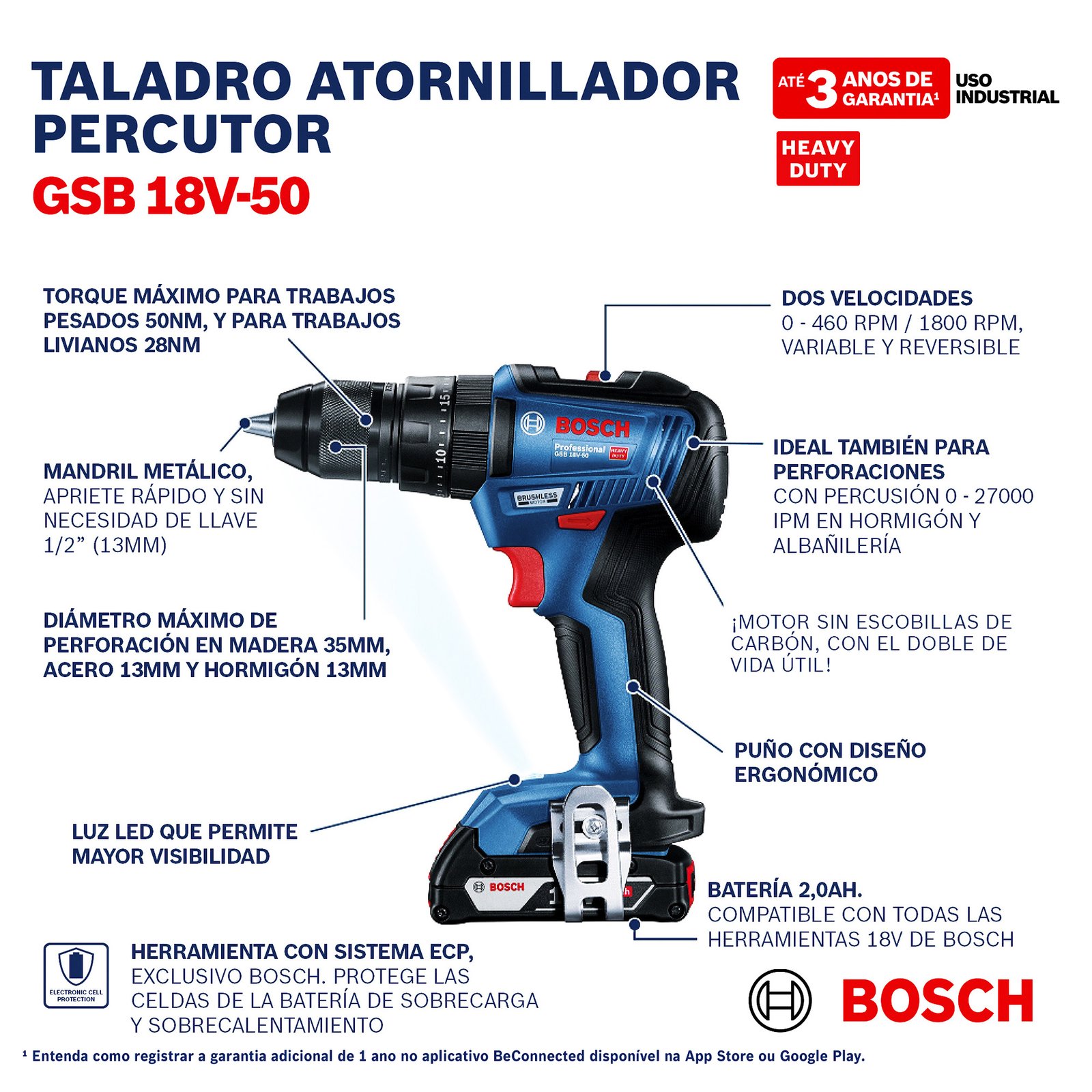 Taladro Percutor 13mm GSB 18v-50 Bosch